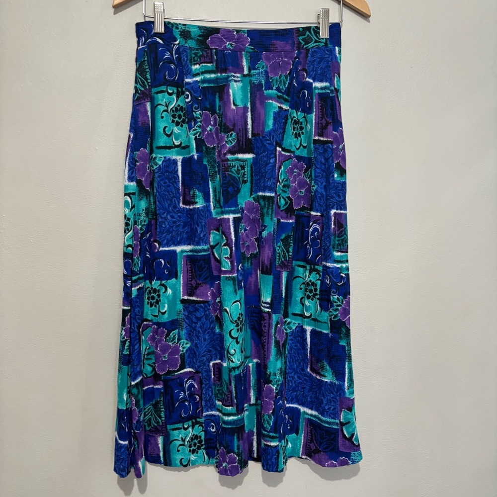 Vintage Abstract Floral Skirt Size Medium Bright Colorful Vibrant
